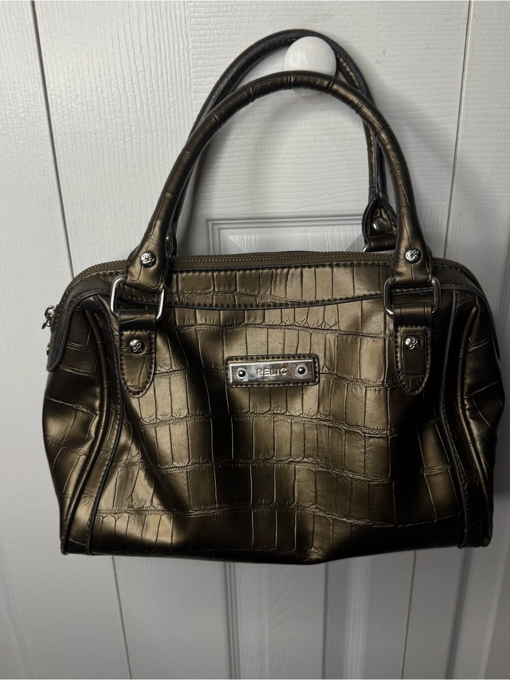 Relic Metallic Bronze Faux-Croc Satchel Handbag